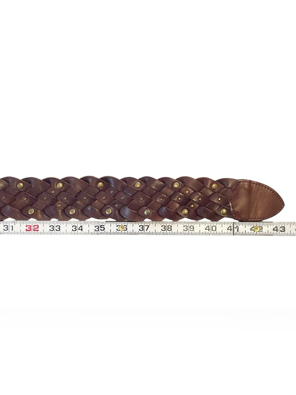 Wide Brown Braided Studded Leather Belt Circle Buckle Vintage Y2K Size L